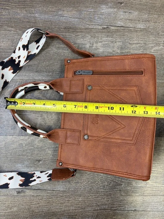 Wrangler Western Cow Print Tote Bag Brown Faux Leather Crossbody Satchel - Picture 11 of 13